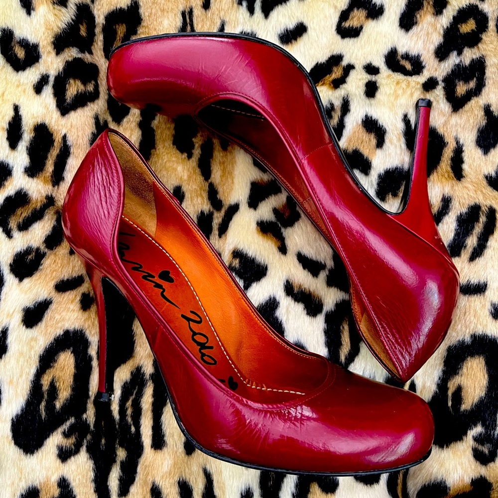 Lanvin red patent pumps